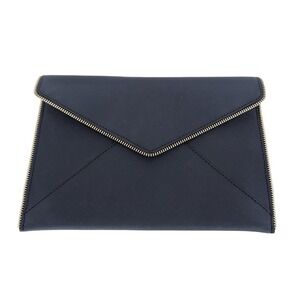 Rebecca Minkoff Leo Envelope Clutch Large Navy Blue Saffiano Leather Zipper Trim